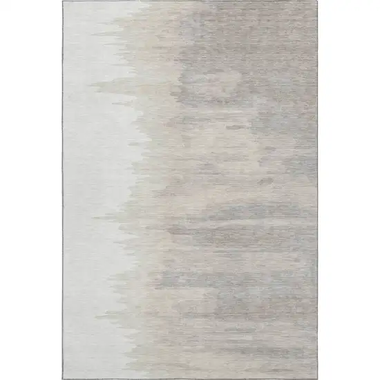 Ivory And Beige Abstract Washable Area Rug With UV Protection Photo 6