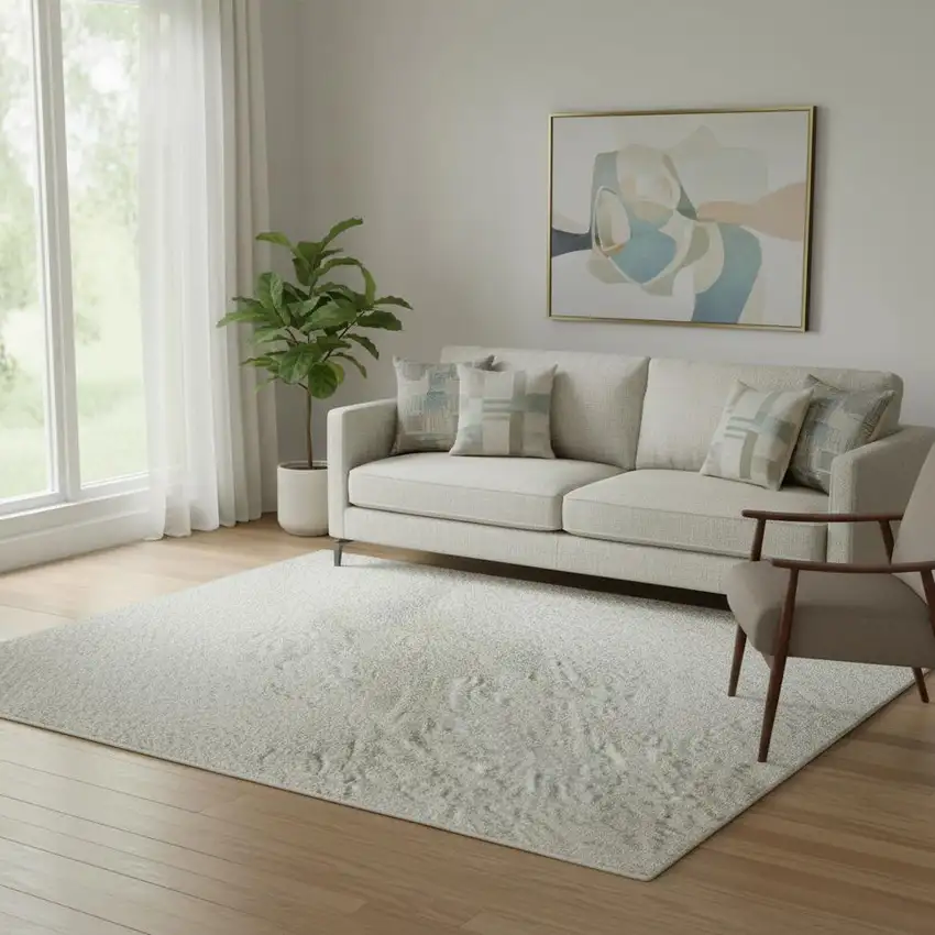 Ivory And Beige Abstract Washable Area Rug With UV Protection Photo 1