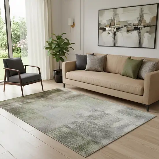 Ivory And Beige Abstract Washable Area Rug With UV Protection Photo 2