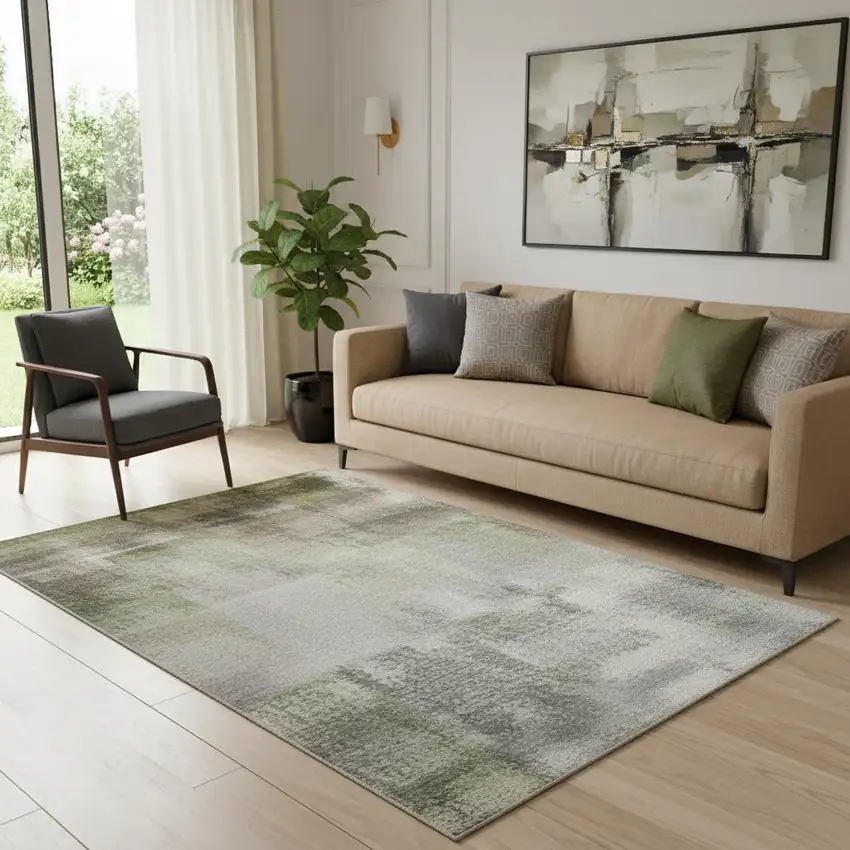 Ivory And Beige Abstract Washable Area Rug With UV Protection Photo 2