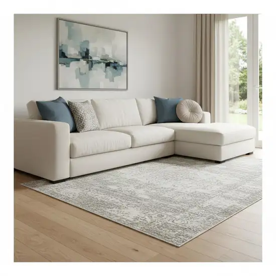 Ivory And Beige Abstract Washable Area Rug With UV Protection Photo 2