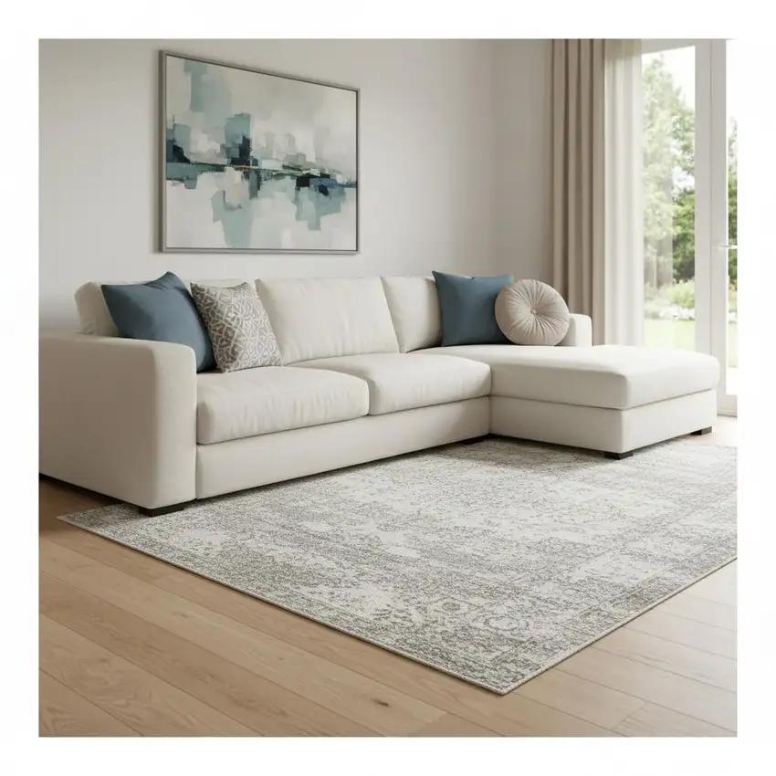 Ivory And Beige Abstract Washable Area Rug With UV Protection Photo 2