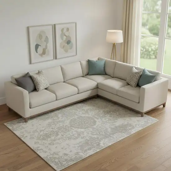 Ivory And Beige Abstract Washable Area Rug With UV Protection Photo 2