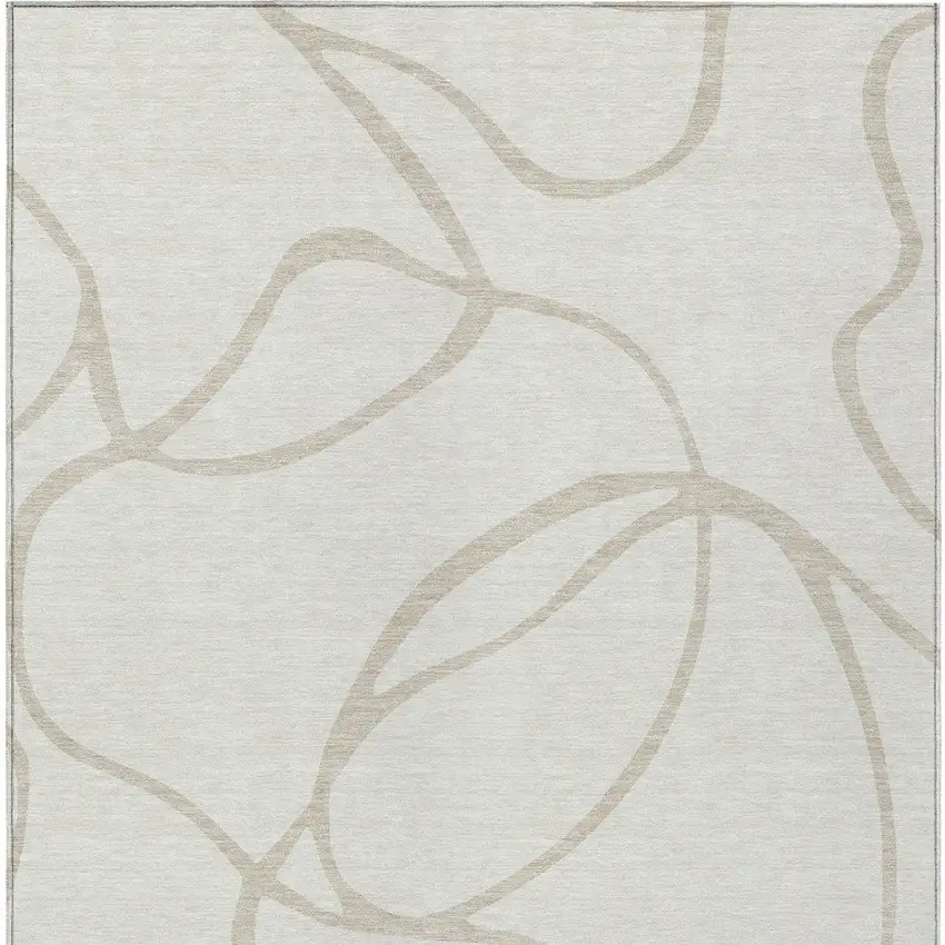 Ivory And Beige Abstract Washable Indoor Outdoor Area Rug Photo 6