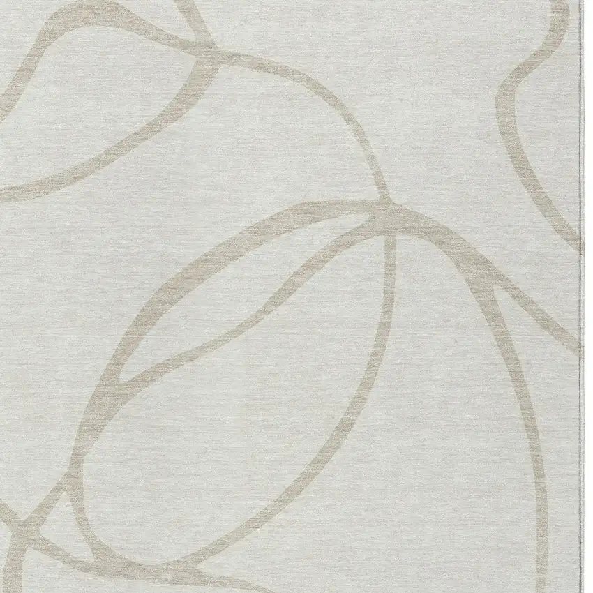 Ivory And Beige Abstract Washable Indoor Outdoor Area Rug Photo 8