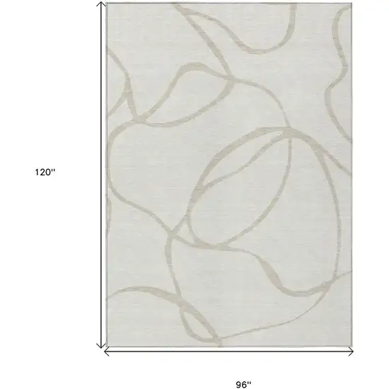 Ivory And Beige Abstract Washable Indoor Outdoor Area Rug Photo 6