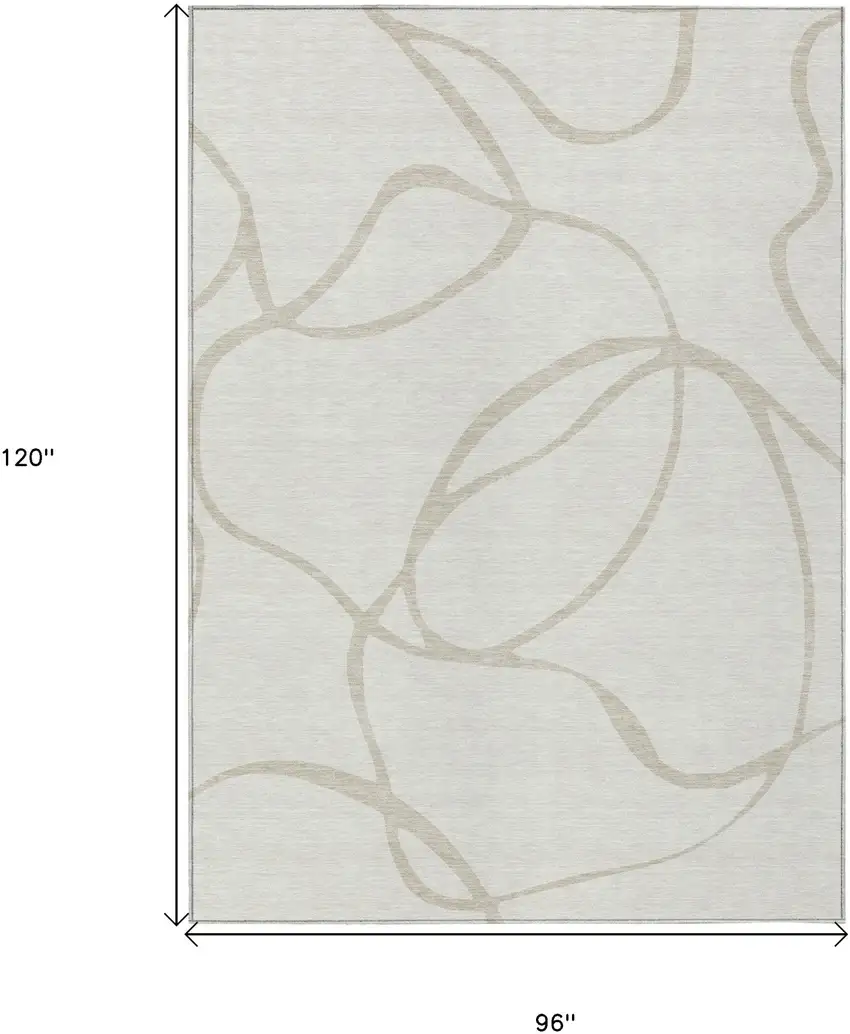 Ivory And Beige Abstract Washable Indoor Outdoor Area Rug Photo 6