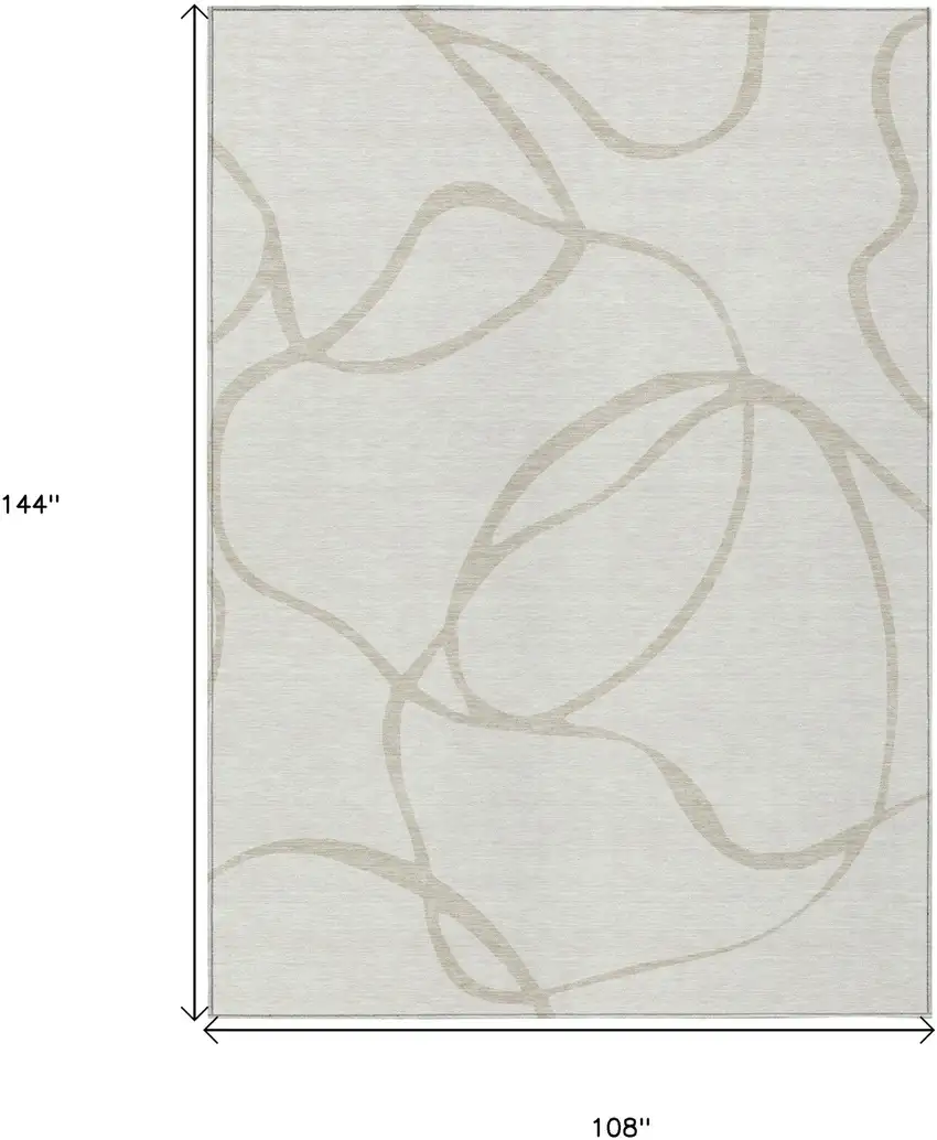 Ivory And Beige Abstract Washable Indoor Outdoor Area Rug Photo 3