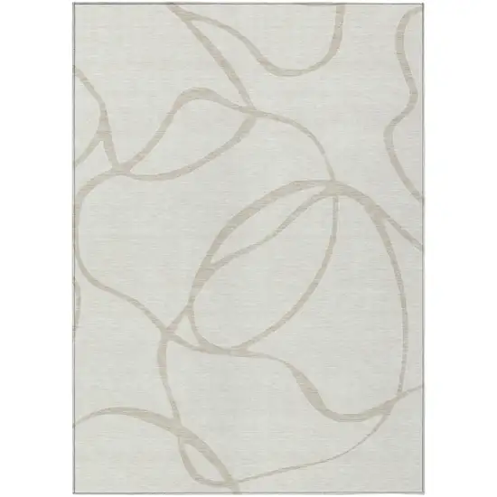 Ivory And Beige Abstract Washable Indoor Outdoor Area Rug Photo 2