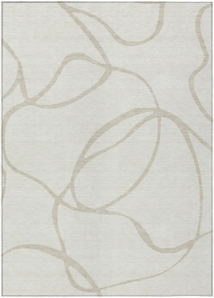 Ivory And Beige Abstract Washable Indoor Outdoor Area Rug Photo 2