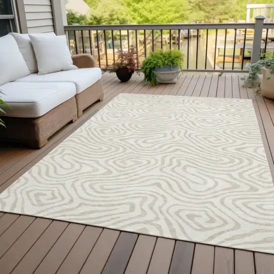 Ivory And Beige Abstract Washable Indoor Outdoor Area Rug Photo 8