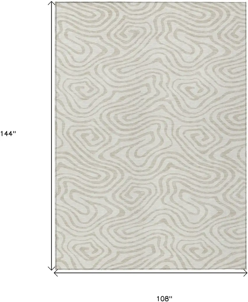 Ivory And Beige Abstract Washable Indoor Outdoor Area Rug Photo 3