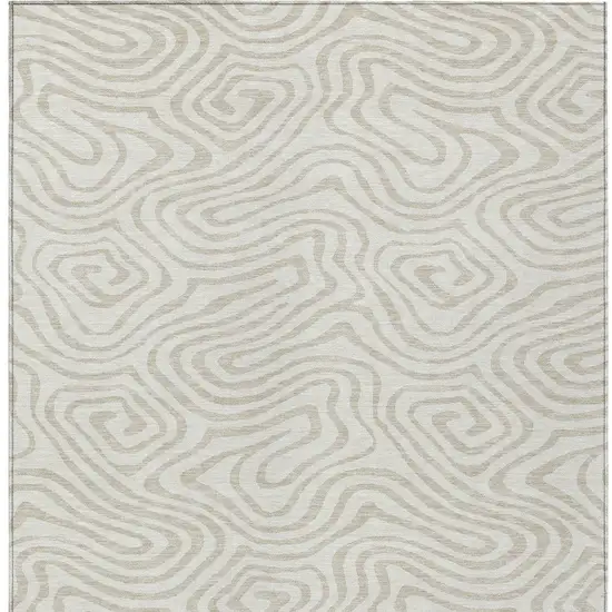 Ivory And Beige Abstract Washable Indoor Outdoor Area Rug Photo 6