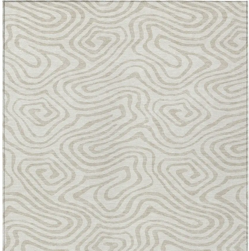 Ivory And Beige Abstract Washable Indoor Outdoor Area Rug Photo 6