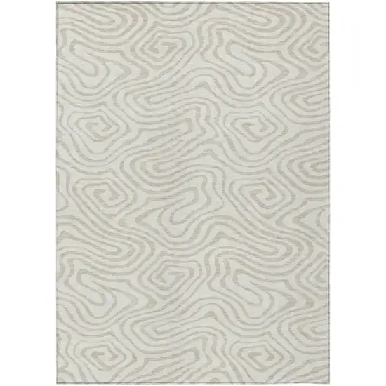 Ivory And Beige Abstract Washable Indoor Outdoor Area Rug Photo 2