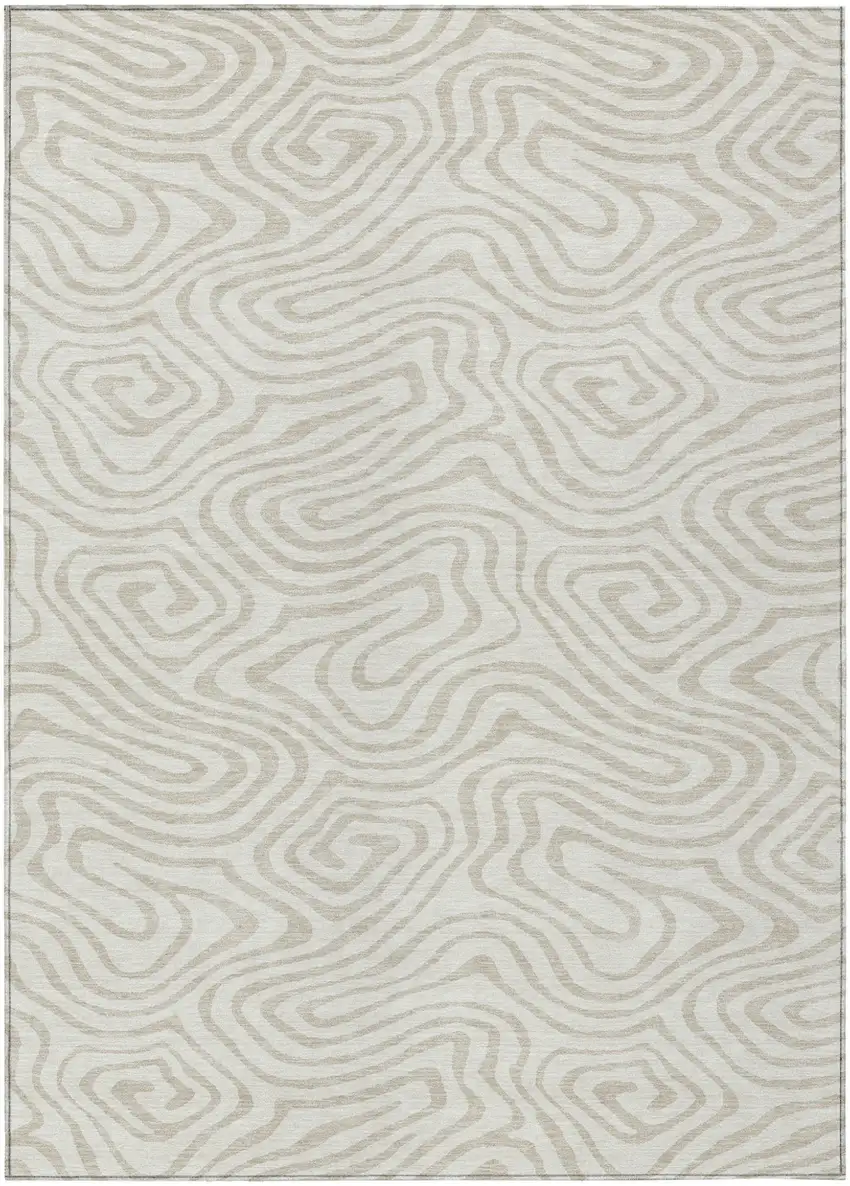 Ivory And Beige Abstract Washable Indoor Outdoor Area Rug Photo 2