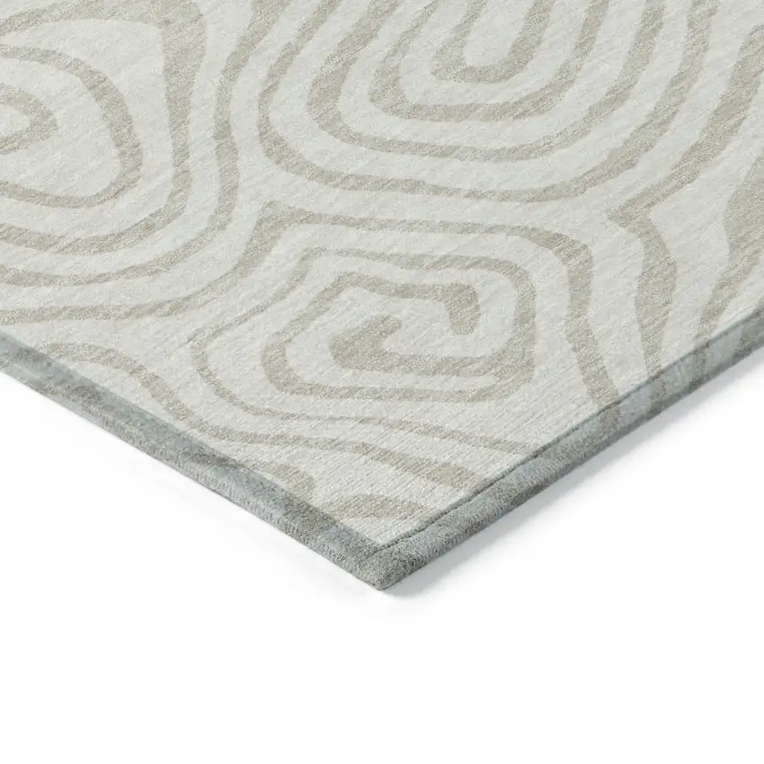 Ivory And Beige Abstract Washable Indoor Outdoor Area Rug Photo 5