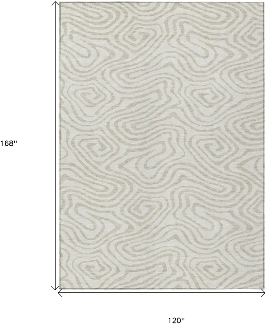 Ivory And Beige Abstract Washable Indoor Outdoor Area Rug Photo 3