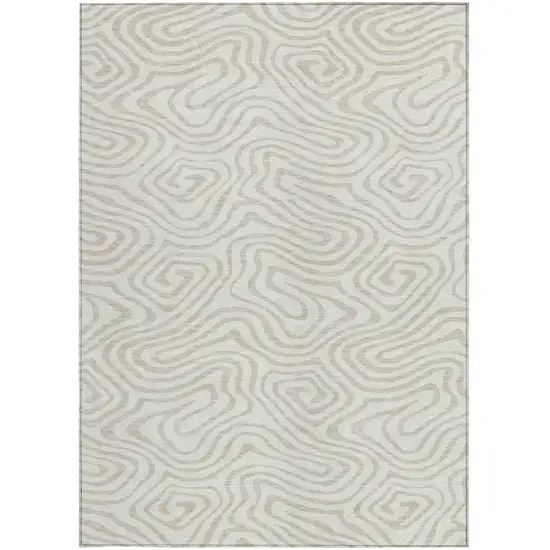 Ivory And Beige Abstract Washable Indoor Outdoor Area Rug Photo 6