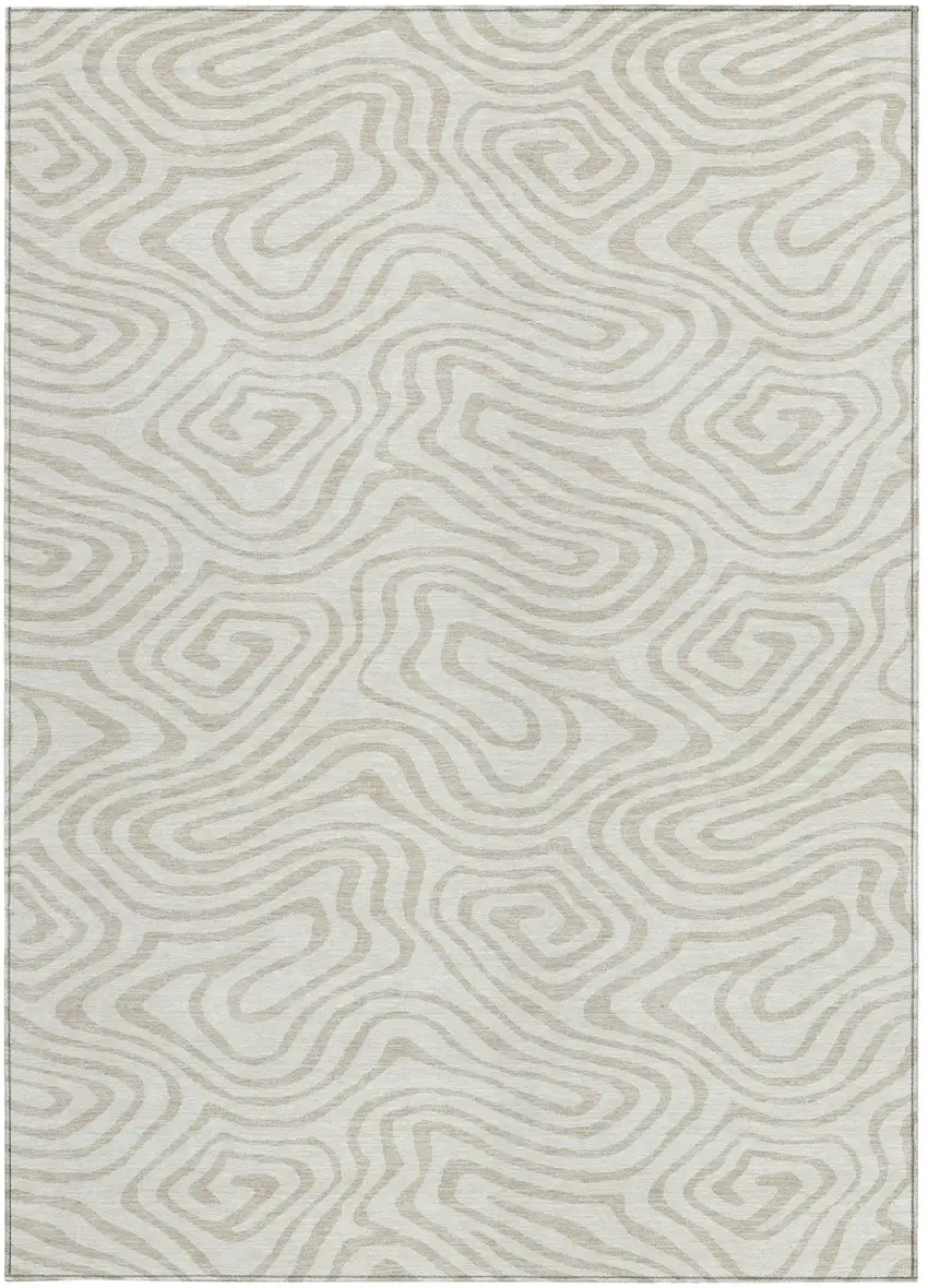Ivory And Beige Abstract Washable Indoor Outdoor Area Rug Photo 6
