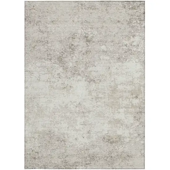Ivory And Beige Abstract Washable Indoor Outdoor Area Rug Photo 6