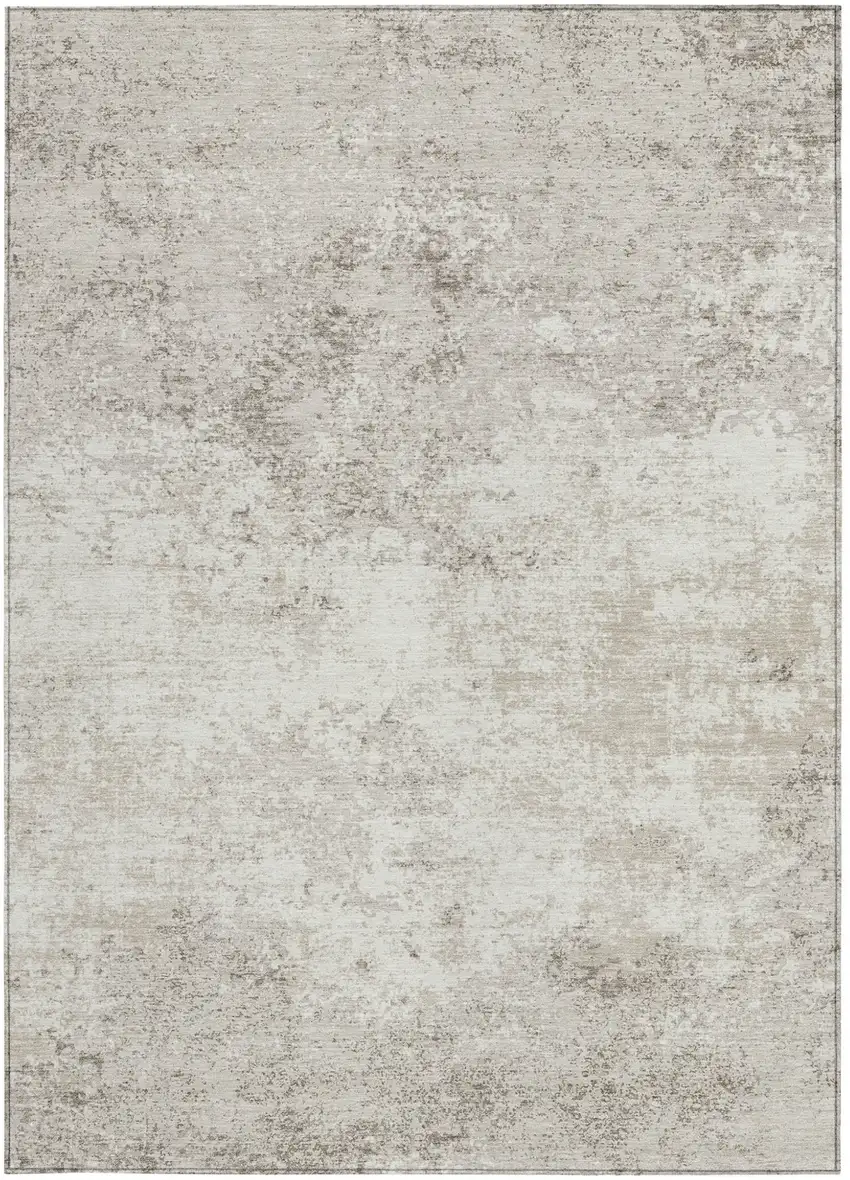 Ivory And Beige Abstract Washable Indoor Outdoor Area Rug Photo 6
