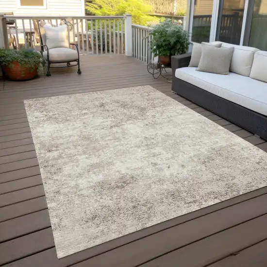 Ivory And Beige Abstract Washable Indoor Outdoor Area Rug Photo 7