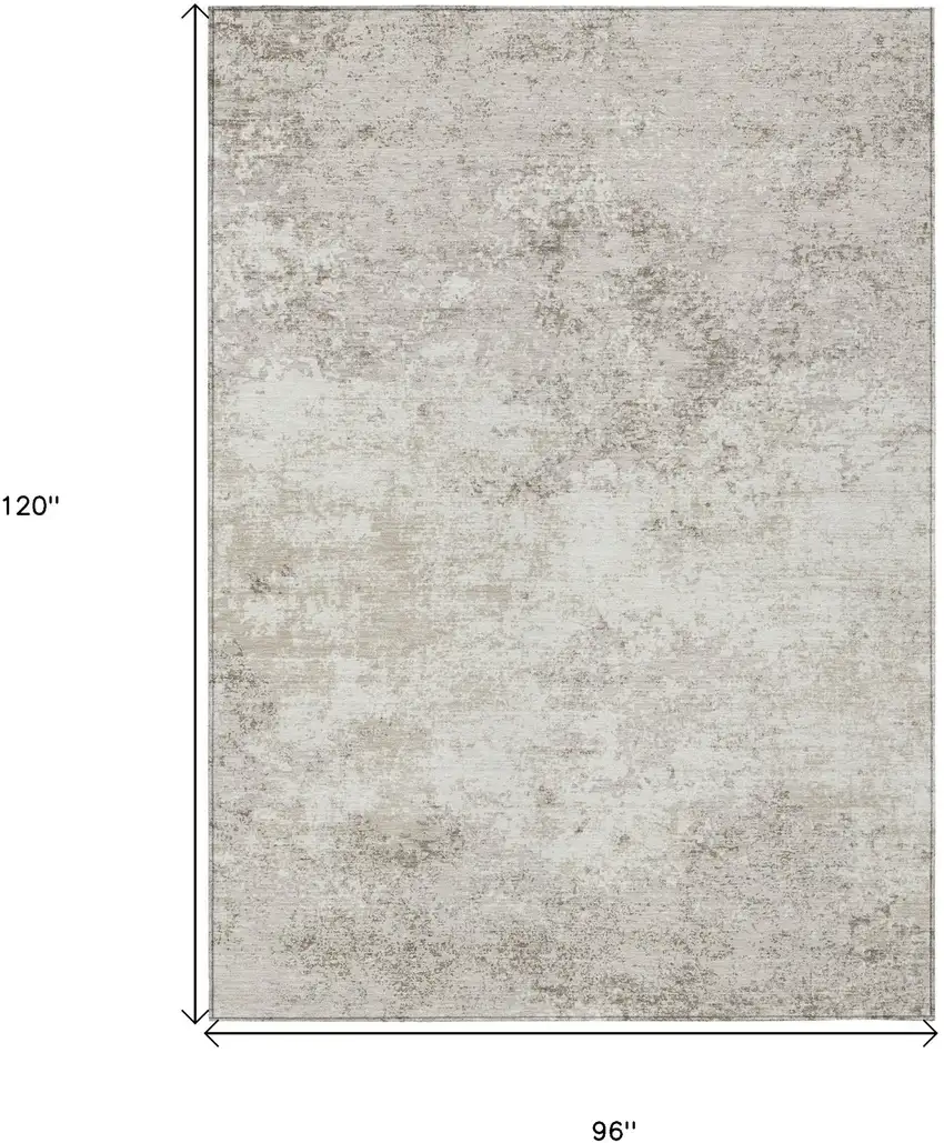 Ivory And Beige Abstract Washable Indoor Outdoor Area Rug Photo 3