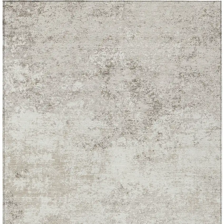 Ivory And Beige Abstract Washable Indoor Outdoor Area Rug Photo 7
