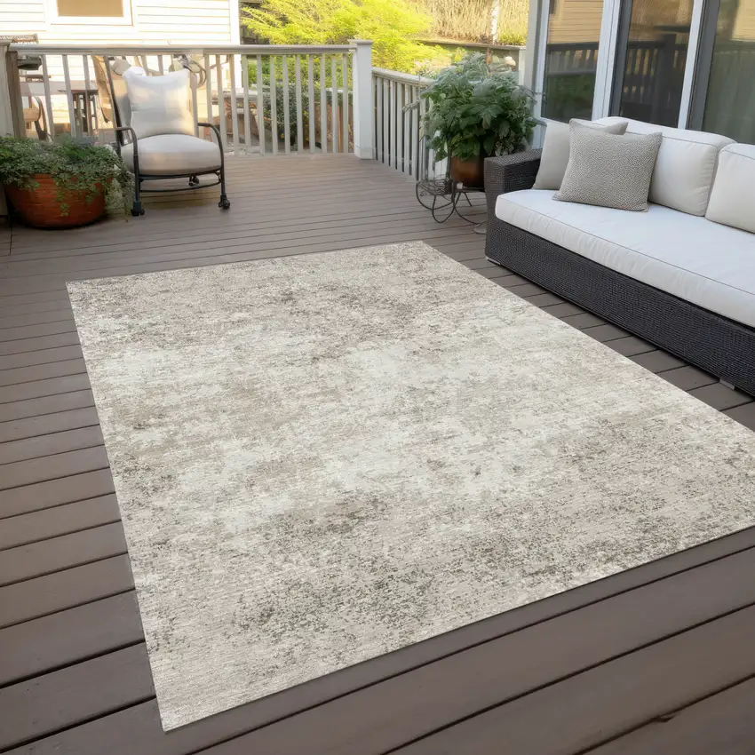 Ivory And Beige Abstract Washable Indoor Outdoor Area Rug Photo 8