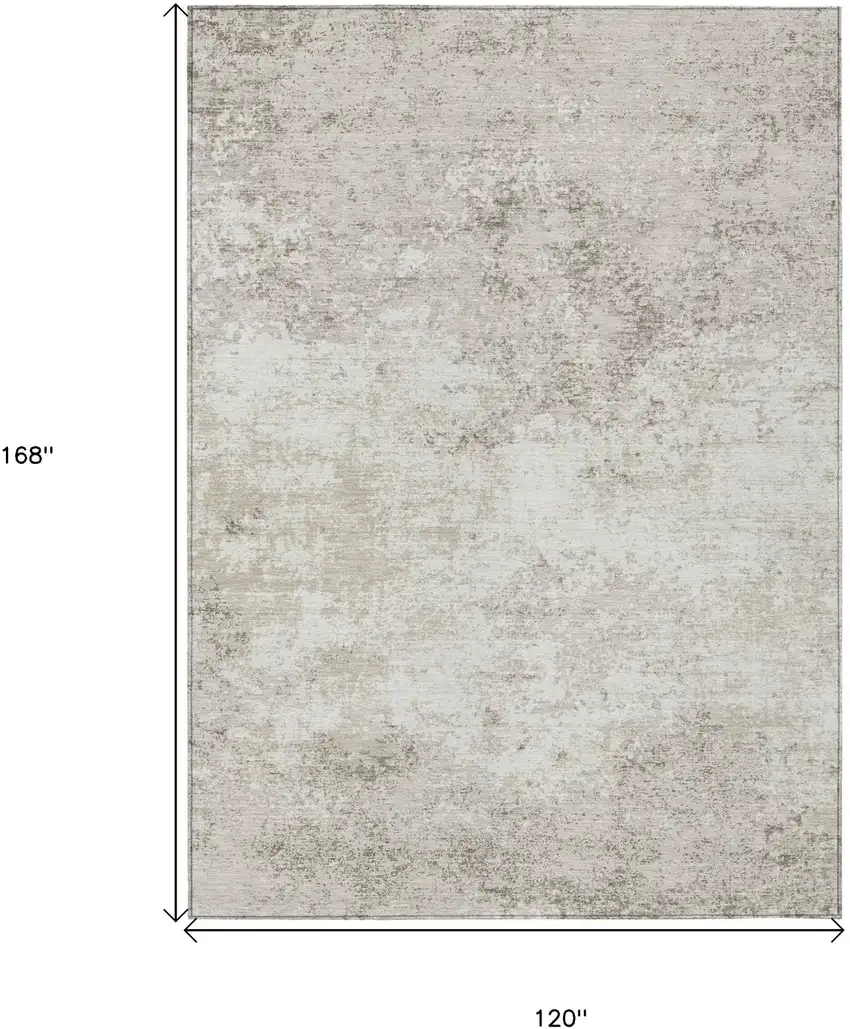 Ivory And Beige Abstract Washable Indoor Outdoor Area Rug Photo 3