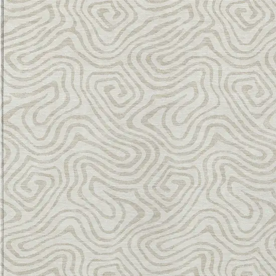 Ivory And Beige Abstract Washable Indoor Outdoor Area Rug Photo 6
