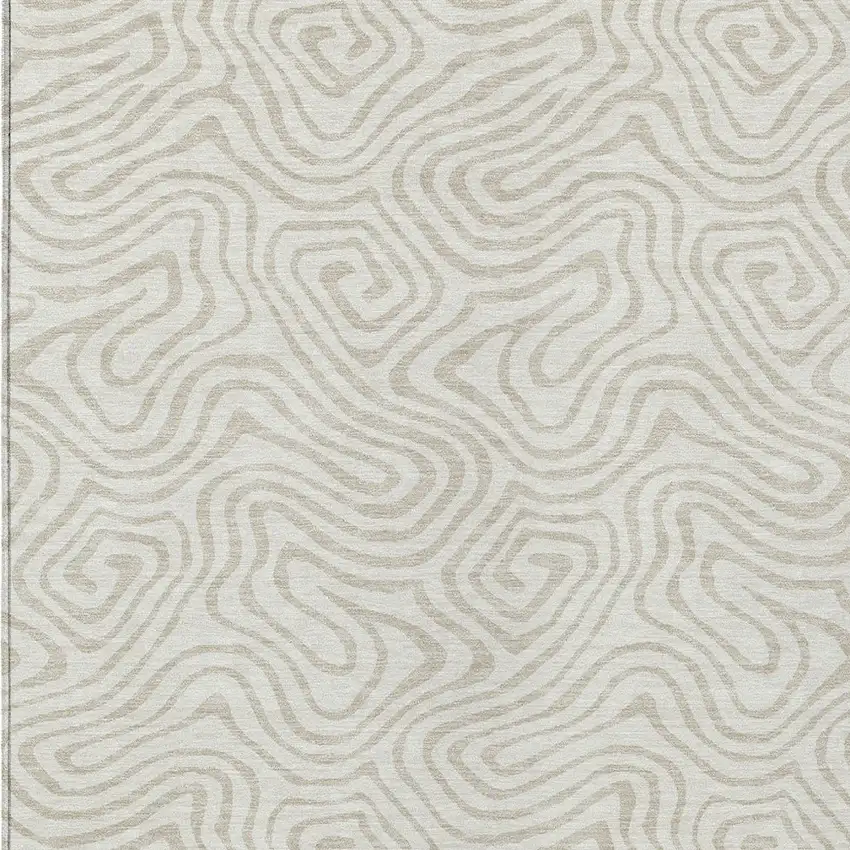 Ivory And Beige Abstract Washable Indoor Outdoor Area Rug Photo 6