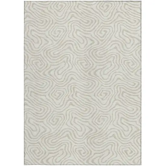 Ivory And Beige Abstract Washable Indoor Outdoor Area Rug Photo 7