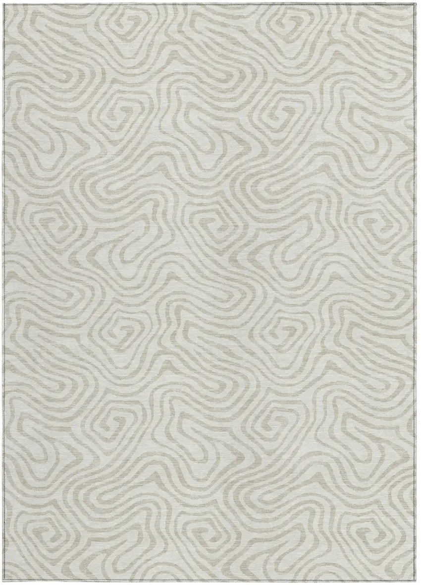 Ivory And Beige Abstract Washable Indoor Outdoor Area Rug Photo 7