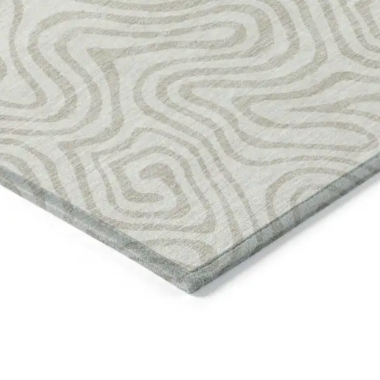 Ivory And Beige Abstract Washable Indoor Outdoor Area Rug Photo 5