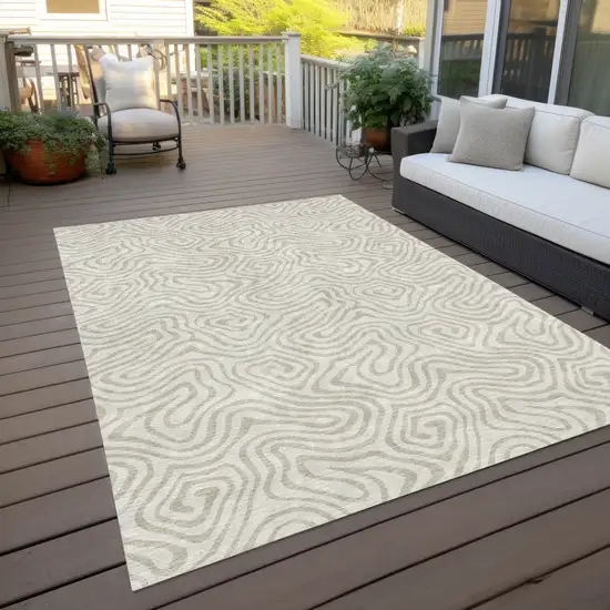 Ivory And Beige Abstract Washable Indoor Outdoor Area Rug Photo 8