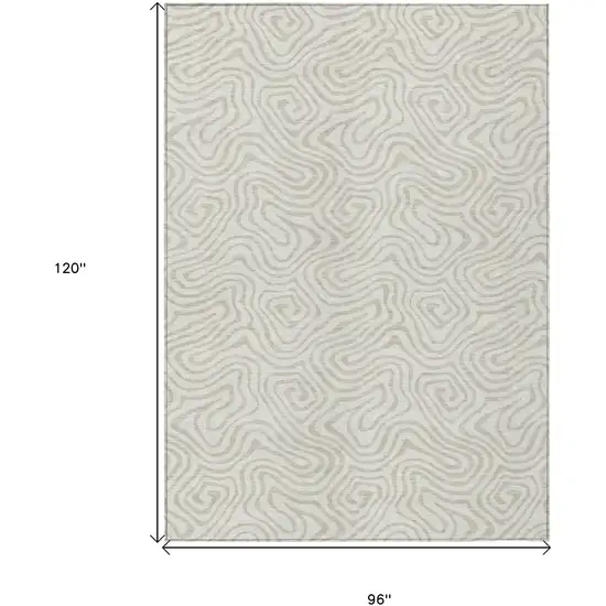 Ivory And Beige Abstract Washable Indoor Outdoor Area Rug Photo 3