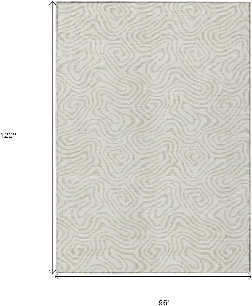 Ivory And Beige Abstract Washable Indoor Outdoor Area Rug Photo 3