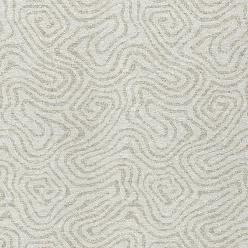 Ivory And Beige Abstract Washable Indoor Outdoor Area Rug Photo 6