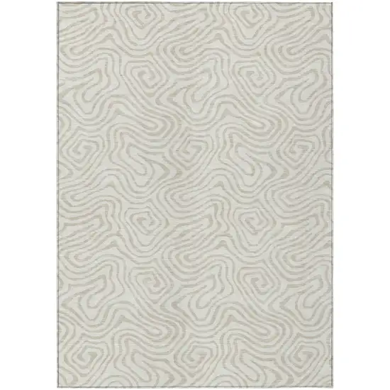 Ivory And Beige Abstract Washable Indoor Outdoor Area Rug Photo 2
