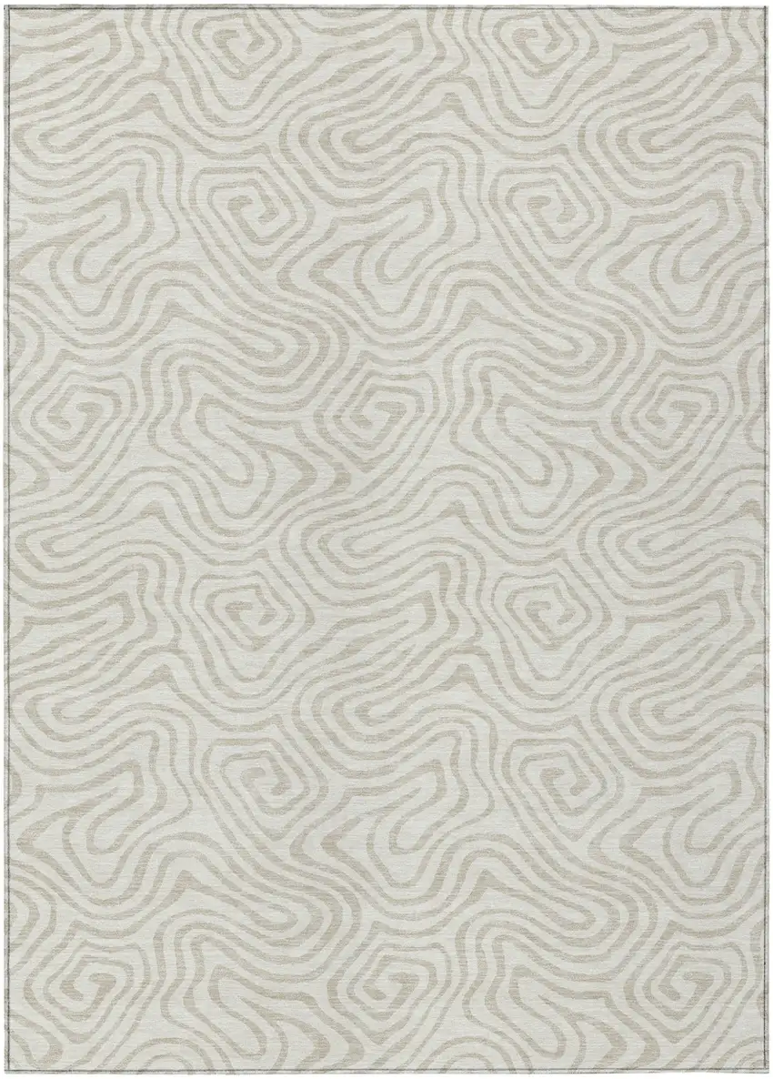 Ivory And Beige Abstract Washable Indoor Outdoor Area Rug Photo 2