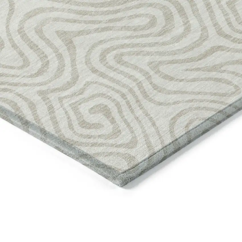 Ivory And Beige Abstract Washable Indoor Outdoor Area Rug Photo 5