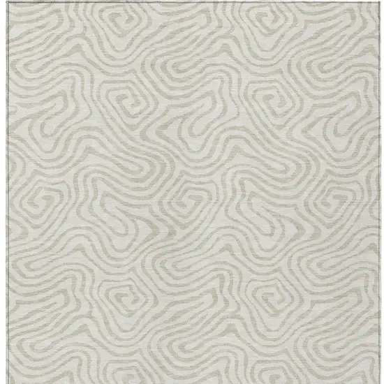 Ivory And Beige Abstract Washable Indoor Outdoor Area Rug Photo 7