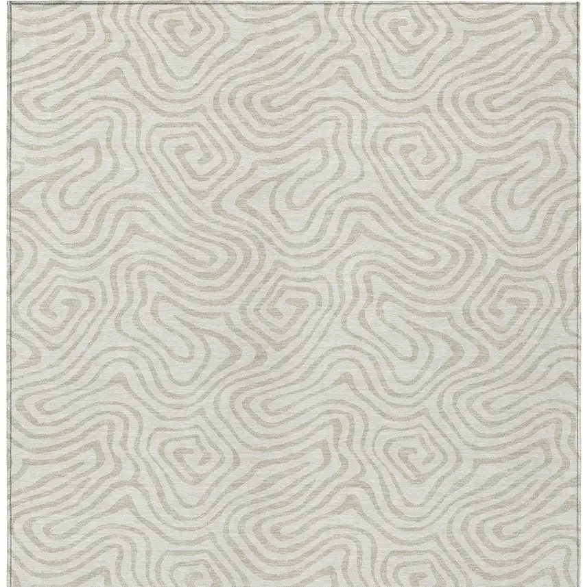 Ivory And Beige Abstract Washable Indoor Outdoor Area Rug Photo 7