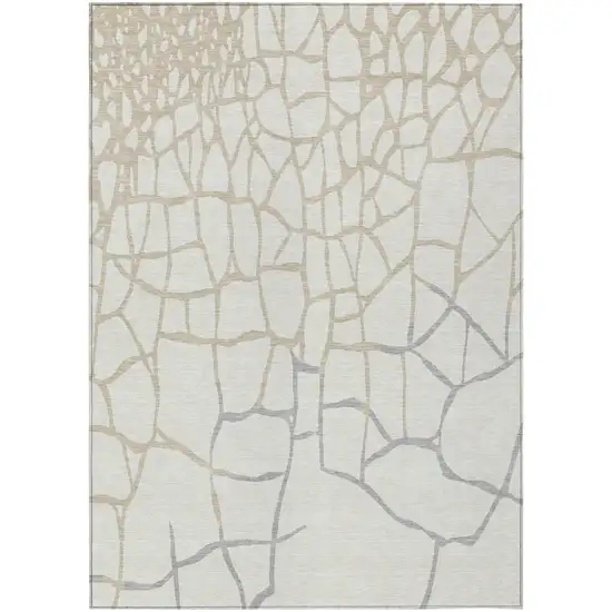 Ivory And Beige Abstract Washable Indoor Outdoor Area Rug Photo 2