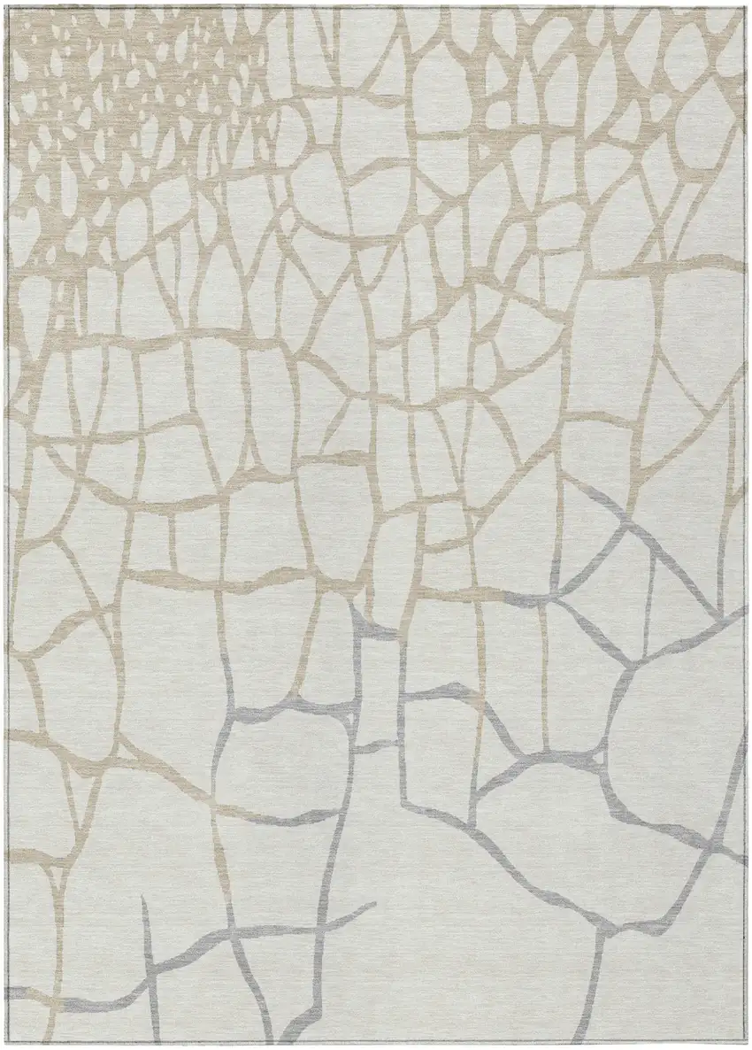 Ivory And Beige Abstract Washable Indoor Outdoor Area Rug Photo 2