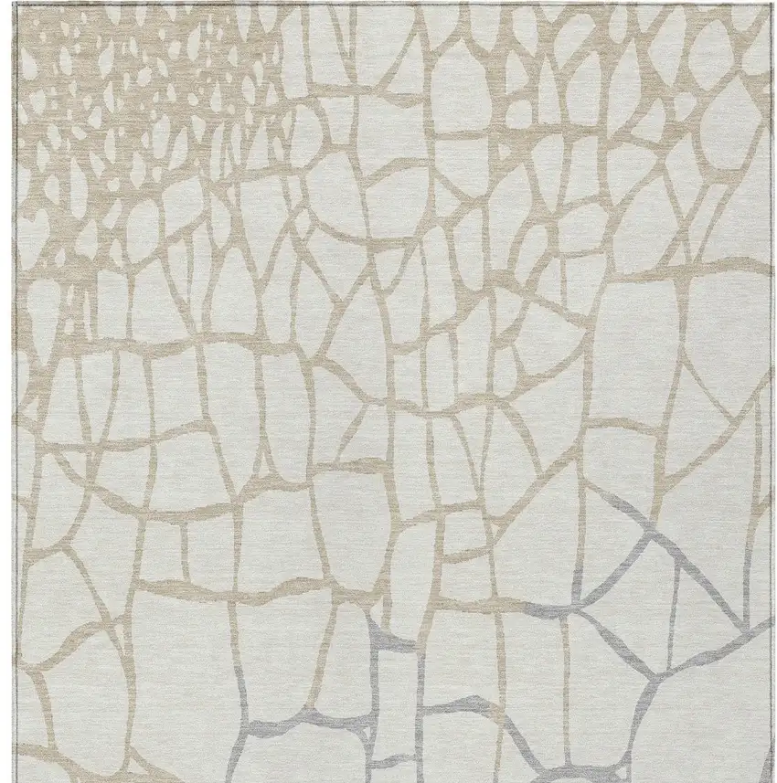 Ivory And Beige Abstract Washable Indoor Outdoor Area Rug Photo 6