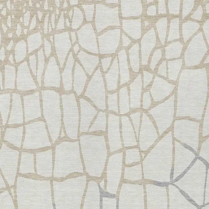 Ivory And Beige Abstract Washable Indoor Outdoor Area Rug Photo 5