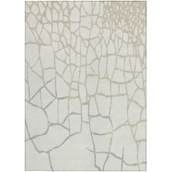 Ivory And Beige Abstract Washable Indoor Outdoor Area Rug Photo 5